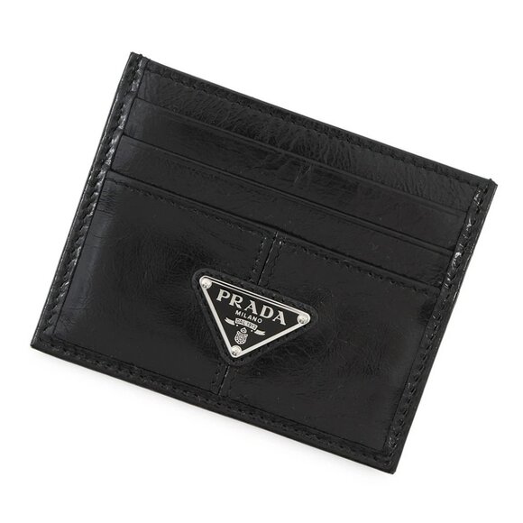PRADA Triangle Logo Card Case Soft Look Leather Black 2MC025 - Picture 1 of 10